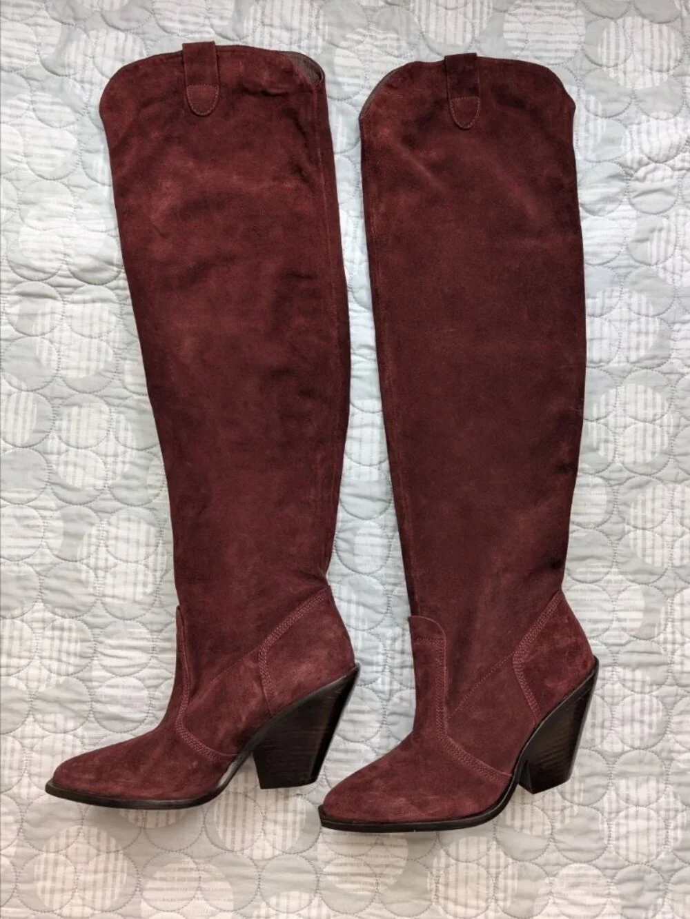 Free People Triple Crown Over The Knee Boots Burgundy Suede Western Size 7 NEW